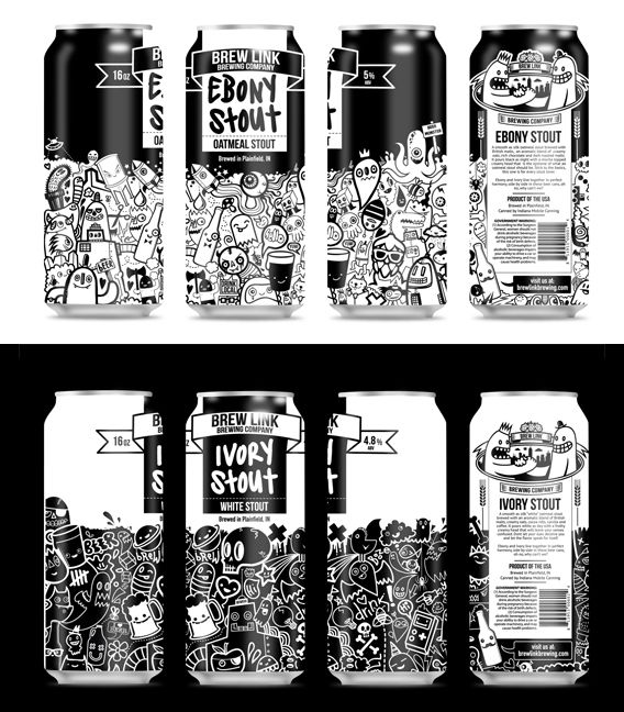 brewing, beer, stout, cans, packaging, design, can art, brewery, brewlink, wotto, beer design, black and white, doodles, doodle, vector, unique